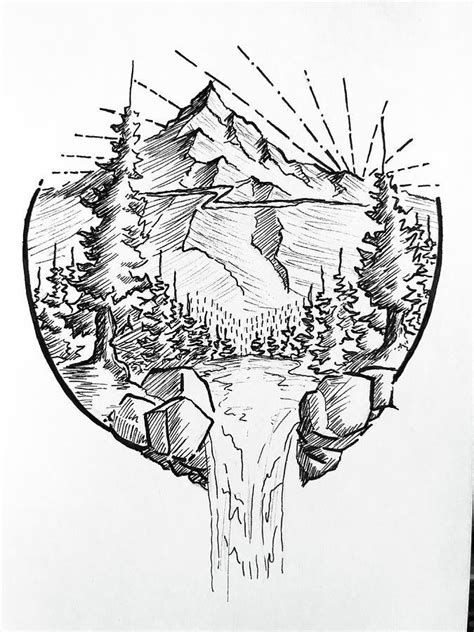 Simple Mountain Line Drawing