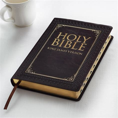 KJV Holy Bible, Thinline Large Print Bible, Dark Brown Faux Leather Bible w/Thumb Index, Red ...