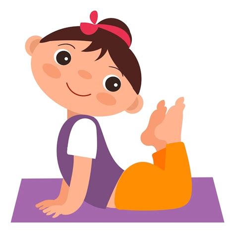 Premium Vector | Smiling cartoon girl in yoga pose kid body stretching