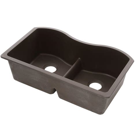 Elkay Quartz Classic Undermount Composite 33 in. Double Bowl Kitchen Sink in Mocha-ELGULB3322MC0 ...