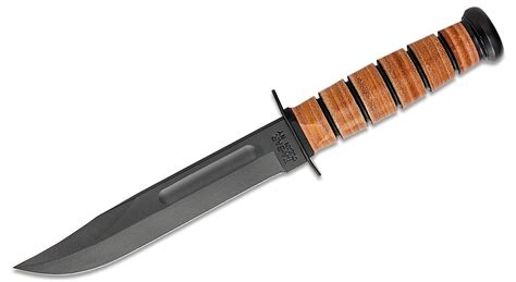 KA-BAR 1217 Full Size USMC Fighting Knife 7" Plain Blade, Leather Handles, Leather Sheath ...