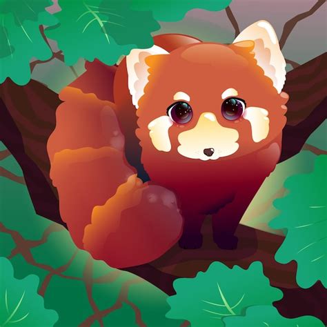 Premium Vector | Baby red panda on a tree vector illustration