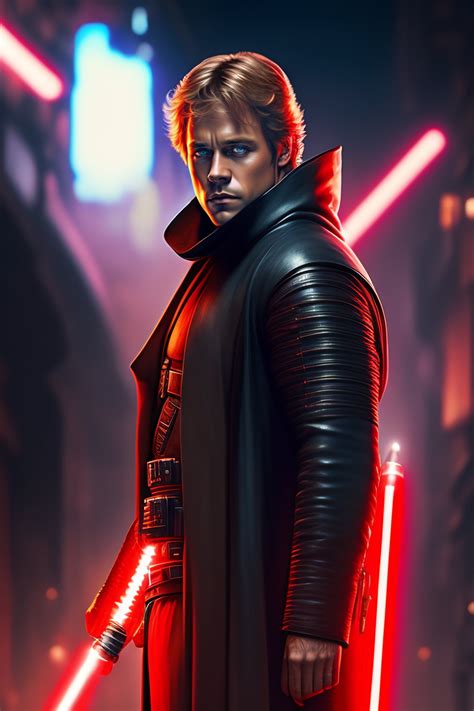 Lexica - Luke Skywalker as a dark jedi with a red lightsaber, tattoed ...