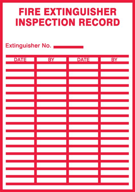 Fire Extinguisher Four Year Inspection Record