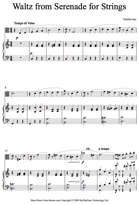 Tchaikovsky - Waltz from Serenade for Strings sheet music for Viola - 8notes.com