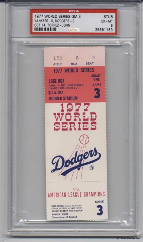 1977 World Series Game 3 Ticket Stub PSA 6 - Tickets From The Past