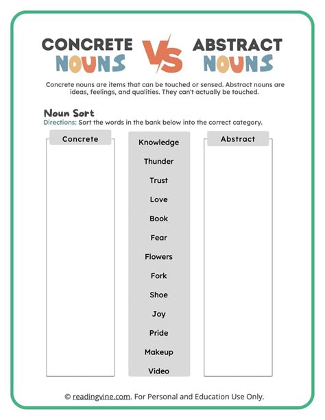 Abstract Noun Worksheets, Definition, and Examples - ReadingVine