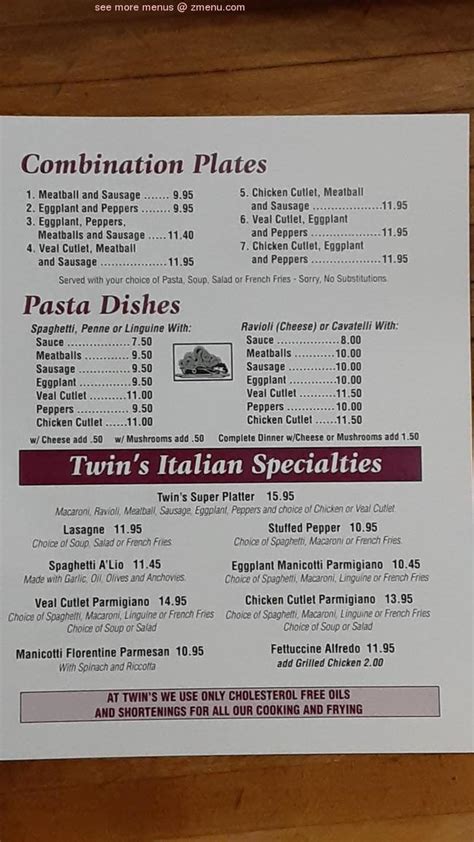 Online Menu of Twins Pizza Restaurant, North Providence, Rhode Island, 02904 - Zmenu