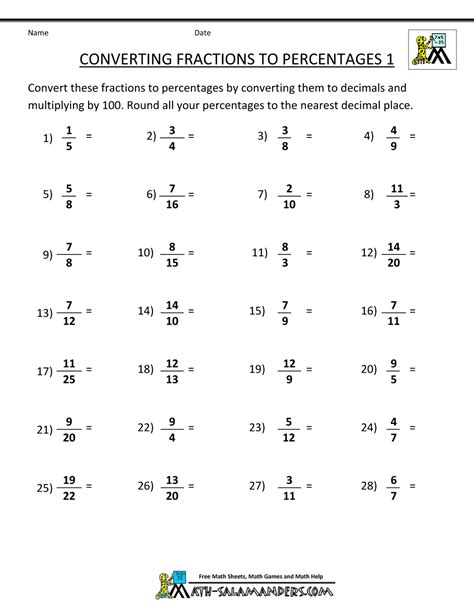 Fractions And Percentages Worksheets