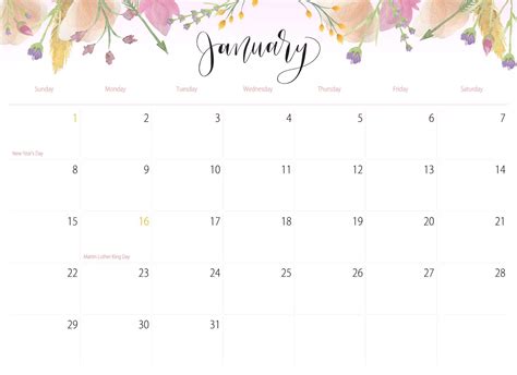 2017 Floral Printable Calendar | Floral printables, Calendar printables ...