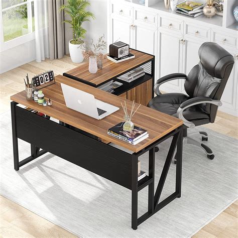 Tribesigns L Shaped Desk with Drawer, 55 inches Executive Desk and lateral File Cabinet, 2 Piece ...