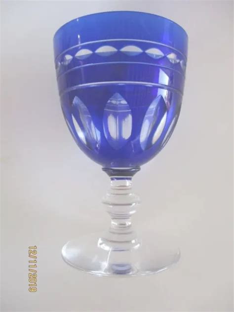 VINTAGE BOHEMIAN COBALT Blue Cut To Clear Crystal WINE GOBLET Glass ~ Very Nice! $26.99 - PicClick