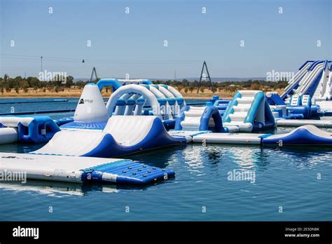 Perth, Australia - January 22nd 2021: Perth Aqua Park, a huge floating ...