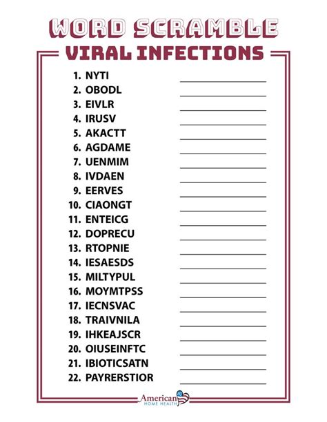 Viral Infections - Word Scramble | Jumbled words, Viral infection, Aids hiv