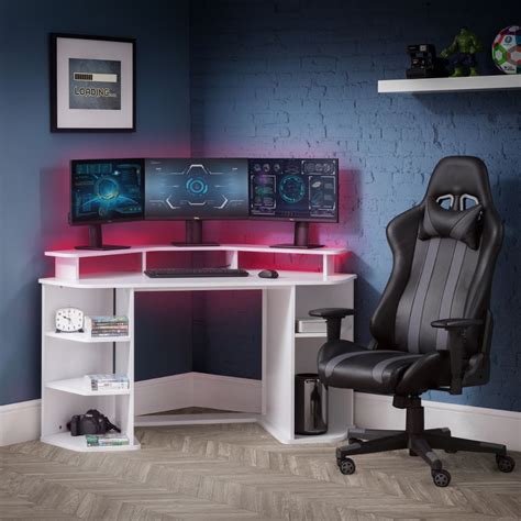 Orbit White Wooden Corner Gaming Desk | Happy Beds