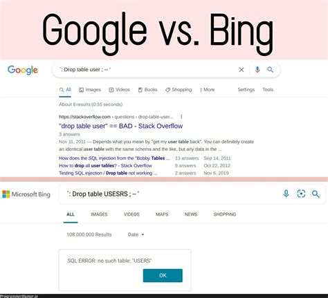 Bring back the Google vs. Bing memes. – ProgrammerHumor.io