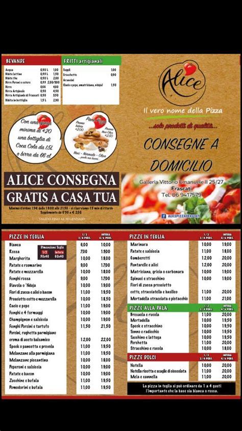 Menu da Alice Pizza – Consegne a Domicilio ristorante, Frascati, Galleria Vittorio Emanuele II