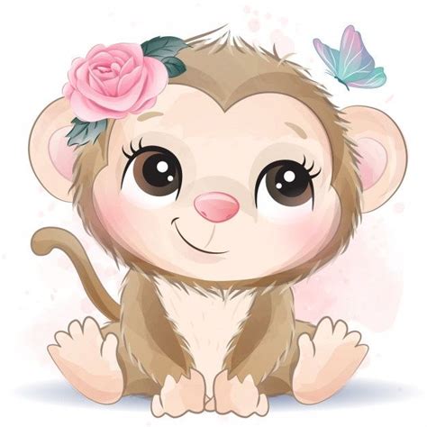 Premium Vector | Cute little monkey with watercolor effect | Dibujos de ...