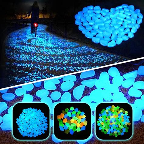 300pcs Garden Luminous Glowing Stone Pebble Glow In The Dark Garden Glow Stones Rocks For ...