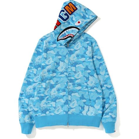 BAPE Fire Camo Shark Full Zip Hoodie Blue | Blue bape hoodie, Bape hoodie, Bape outfits