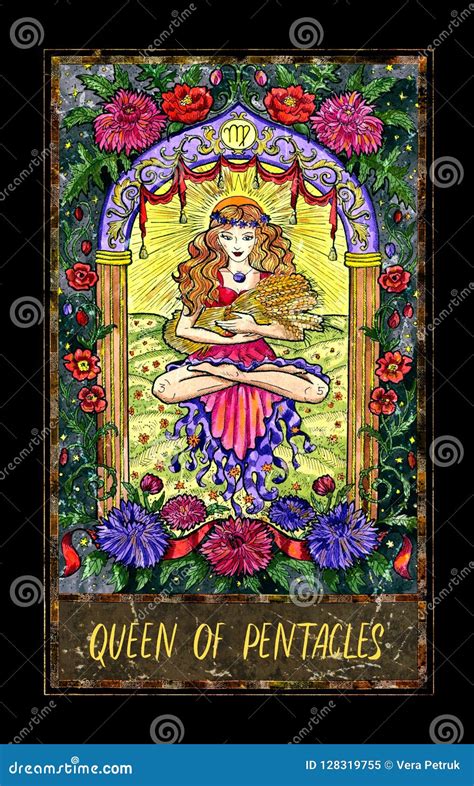 Queen of Pentacles. Minor Arcana Tarot Card Stock Illustration - Illustration of antique ...