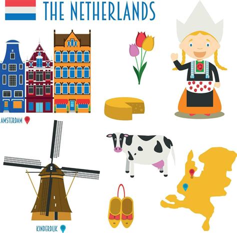 Netherlands Flat Icon Set Travel and tourism concept. Vector ...