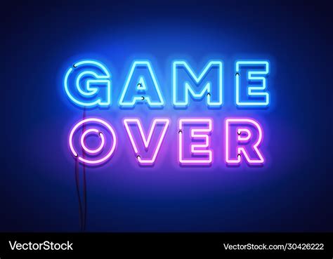 Modern game over neon sign with blue and pink glow