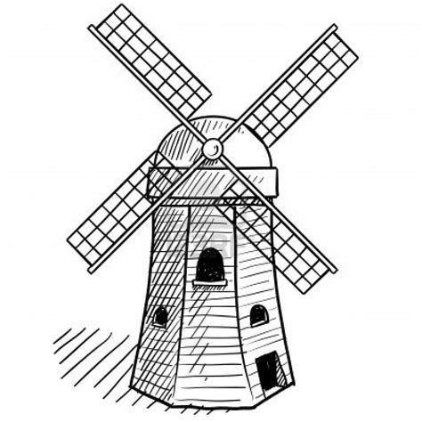 Doodle style sketch of a dutch style windmill in illustration ...