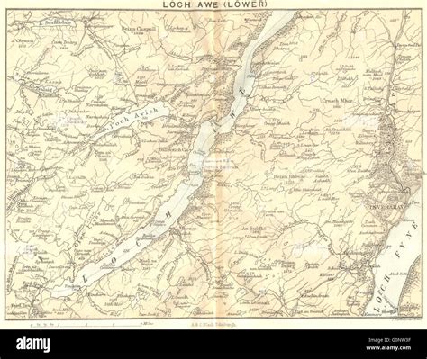 SCOTLAND: Loch Awe(Lower). Loch Fyne. Inverary, 1887 antique map Stock Photo - Alamy