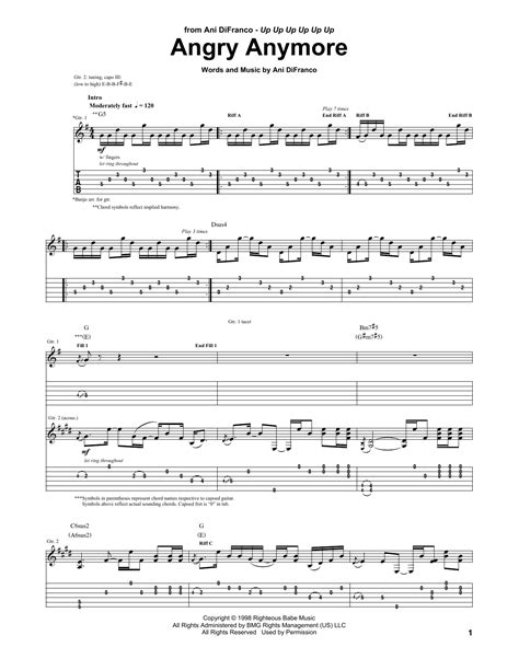 Angry Anymore by Ani DiFranco - Guitar Tab - Guitar Instructor