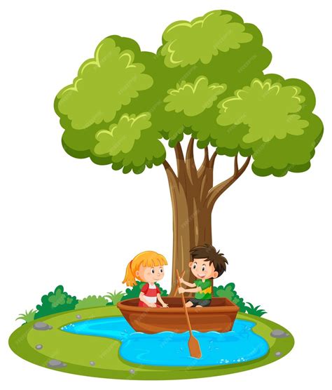 Premium Vector | Boy and girl paddle the boat on white background