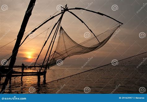 Chinese fishing nets stock image. Image of ocean, sunset - 29163997