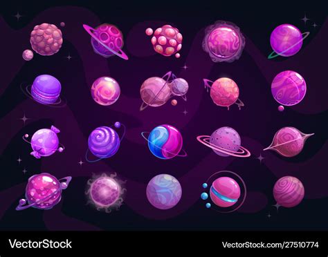 Cartoon purple planets set funny fantasy planet Vector Image