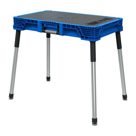 HART Jobmade Portable Work Bench, Resin Work Table with Small Parts Organizer, Black and Blue ...