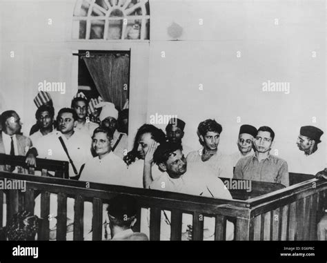 Nathuram Vinayak Godse (left) on trial with others for the ...