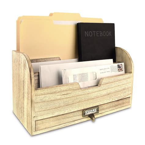 Wooden Desktop Organizer for Sorting Letters, Files, Documents, and Books with Drawers, Oak ...