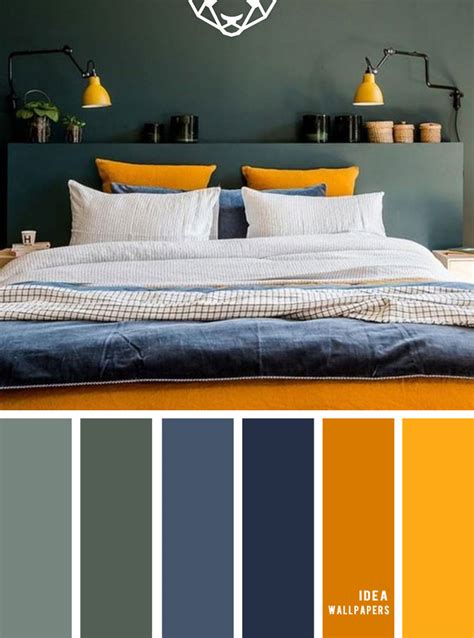 10 Best Color Schemes for Your Bedroom { Green + Dark Blue + Mustard Yellow } color palette # ...