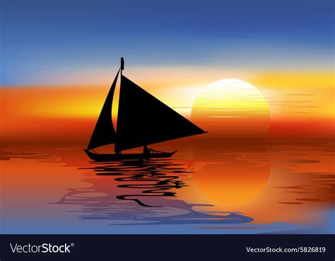 A tropical landscape sunset with boat Royalty Free Vector