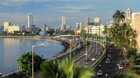 Beach And Marine Drive With The Skyline Of Mumbai City In The ...