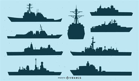 Navy Ship Silhouette Set Vector Download