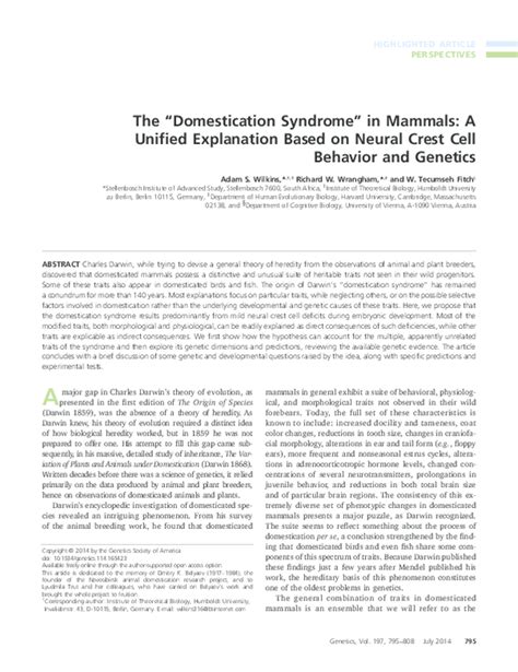 (PDF) The "domestication syndrome" in mammals: a unified explanation ...