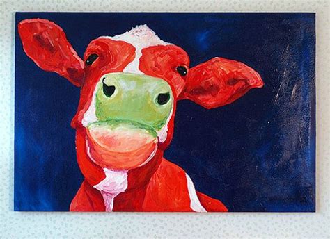 Red Cow Painting 24x36 Canvas Art Original Cobalt by LoganBerard | Canvas art painting, Cow ...