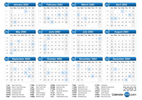 2093 Calendar