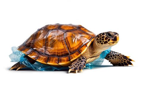 Close up sea turtle with plastic bag isolated on white background, Sea ...