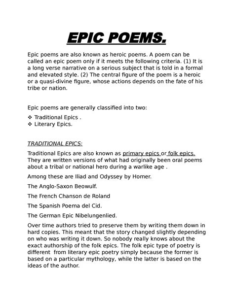 EPIC Poems - Brief understanding on Epics. - EPIC POEMS. Epic poems are ...