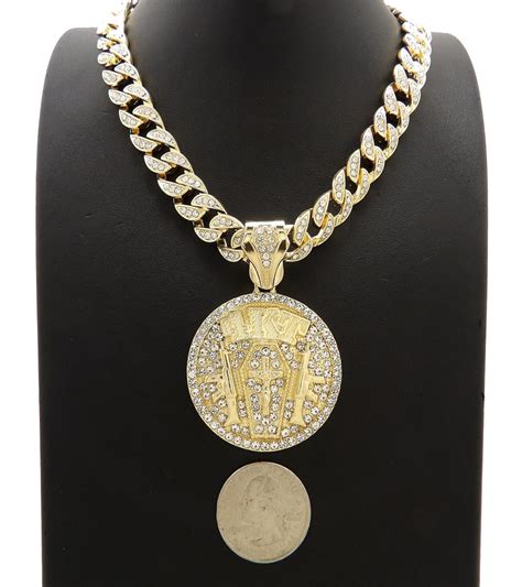 Hip Hop Gold Tone NBA YoungBoy 4KT Pendant & 10mm 18" 20" 24" Iced Cub