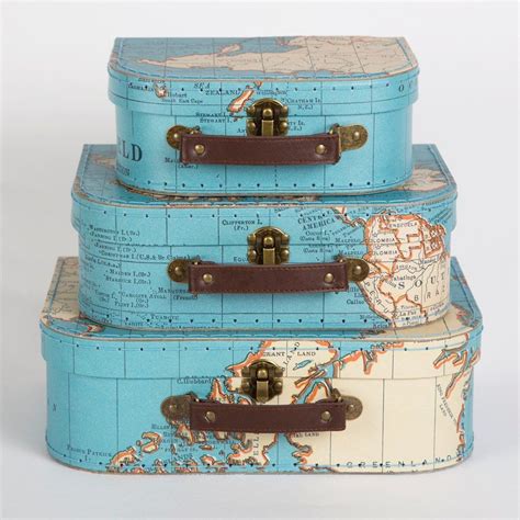 Vintage Map Nesting Suitcase Set | Decorative storage, World map design, Decorative storage boxes