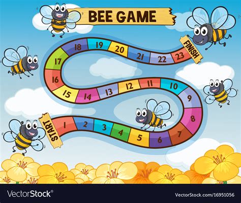 Boardgame template with bees flying Royalty Free Vector