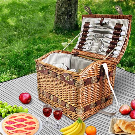 Alfresco 4 Person Picnic Basket Baskets Deluxe Outdoor Corporate Blanket Park