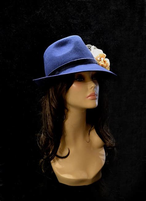 Navy blue fedora hat blue fedora hat fedora hat for women | Etsy